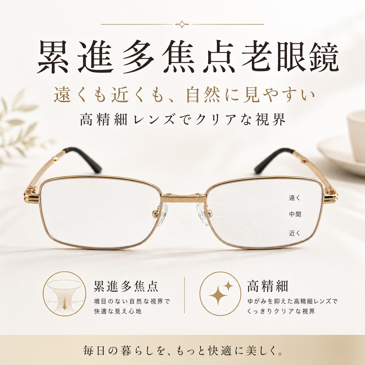 ビジネス向け 折りたたみ式 累進多焦点 ブルーライトカット老眼鏡