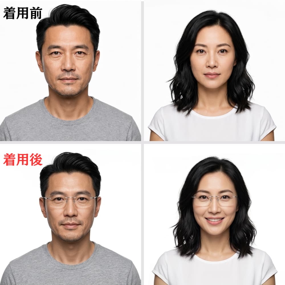高級純チタン縁なしリーディンググラス｜遠近両用の累進多焦点レンズ｜おしゃれ＆ビジネス用|ブルーライト・UVカットで目元を守る