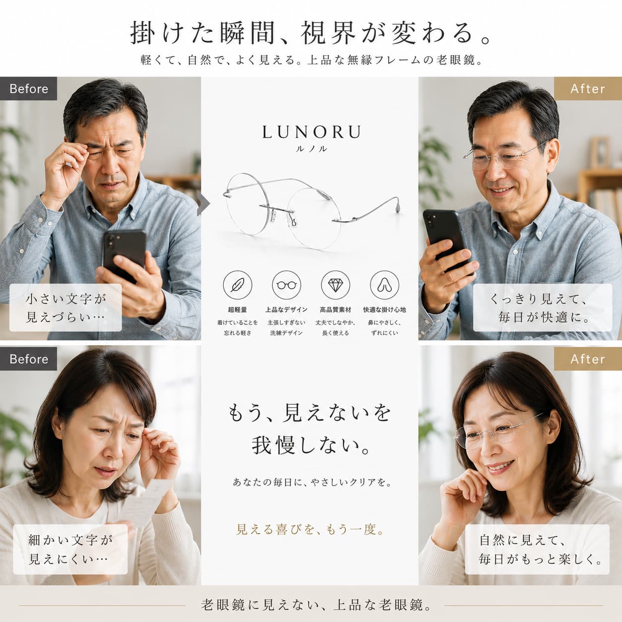男女兼用クラシックボストン型リーディンググラス｜おしゃれで若見え！ブルーライト・UVカットで目元を守る