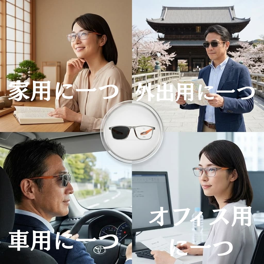 夏用多機能老眼鏡｜多焦点｜ブルーライト＆UVカット｜軽量・滑りにくい・落ちにくい｜家・外出・スポーツ対応｜若見えでおしゃれ｜男女兼用