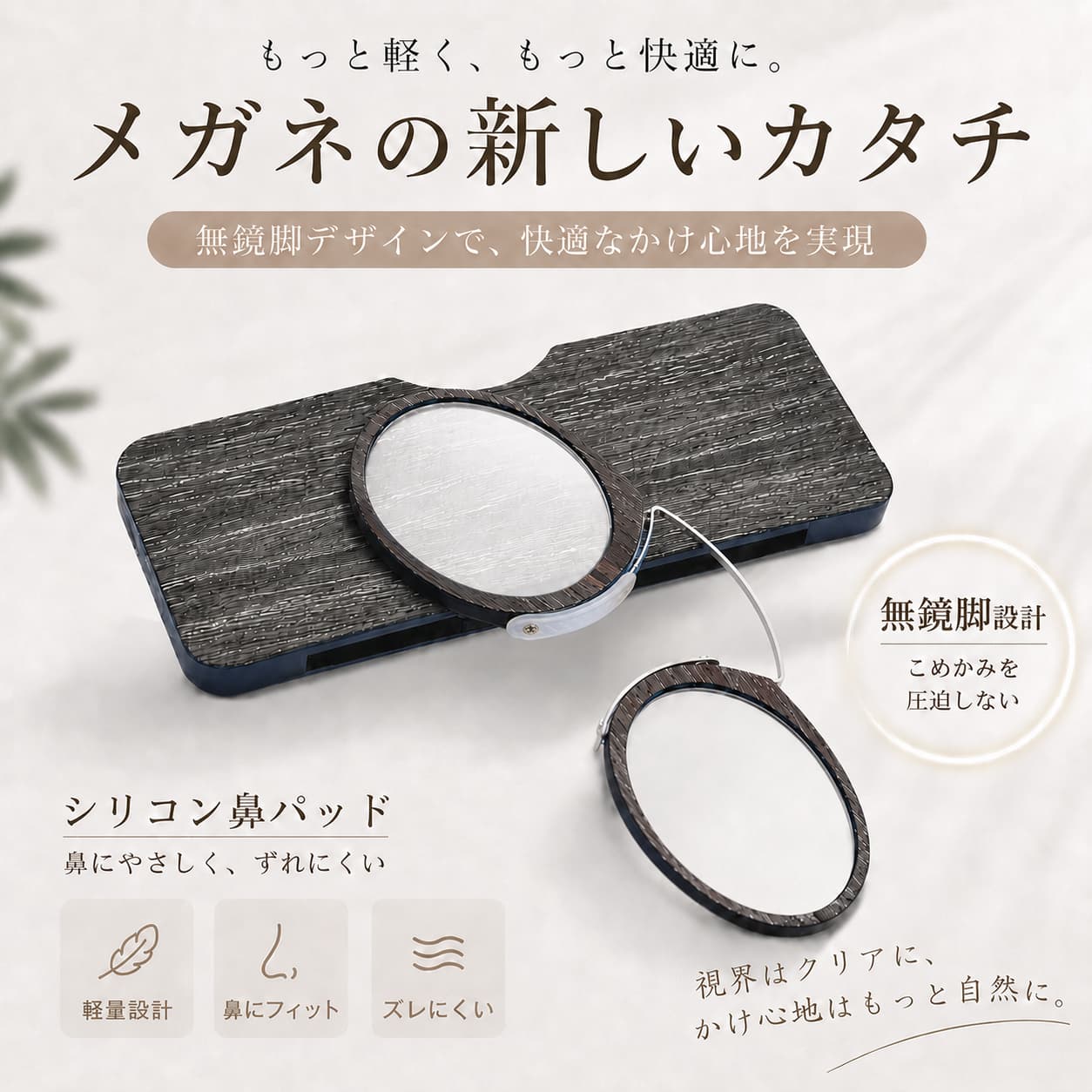 LUNORU 携帯便利な折りたたみ式つるなし老眼鏡