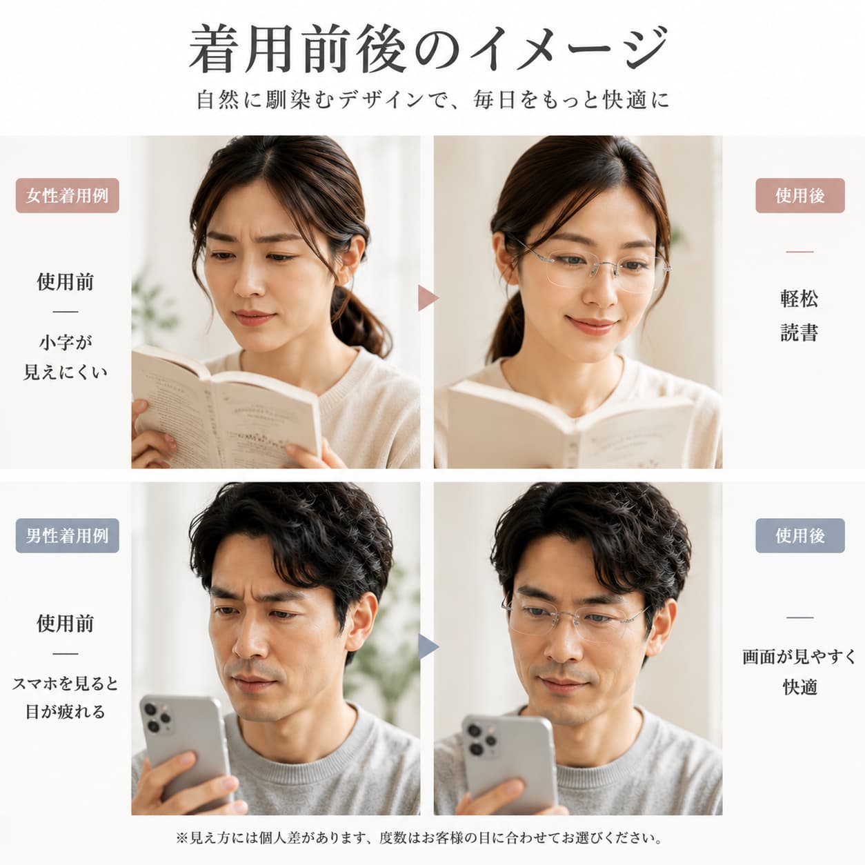 おしゃれ男女兼用リーディンググラス｜若見え！ブルーライトカット・調光・偏光・UVカット