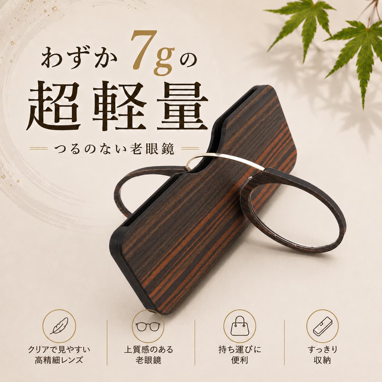 LUNORU 携帯便利な折りたたみ式つるなし老眼鏡