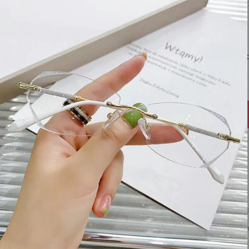 レディース 老眼鏡 フレームレス カットエッジ メタルフレーム ブルーライトカット 軽量・薄型 おしゃれ 若見え リーディンググラス 日常使いにおすすめ