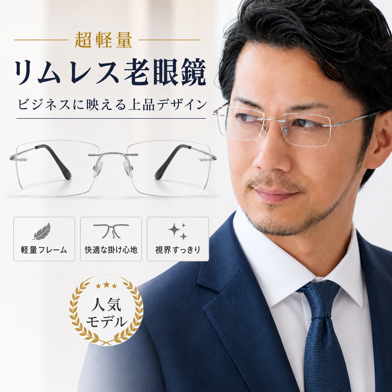 高級純チタン縁なしリーディンググラス｜遠近両用の累進多焦点レンズ｜おしゃれ＆ビジネス用|ブルーライト・UVカットで目元を守る