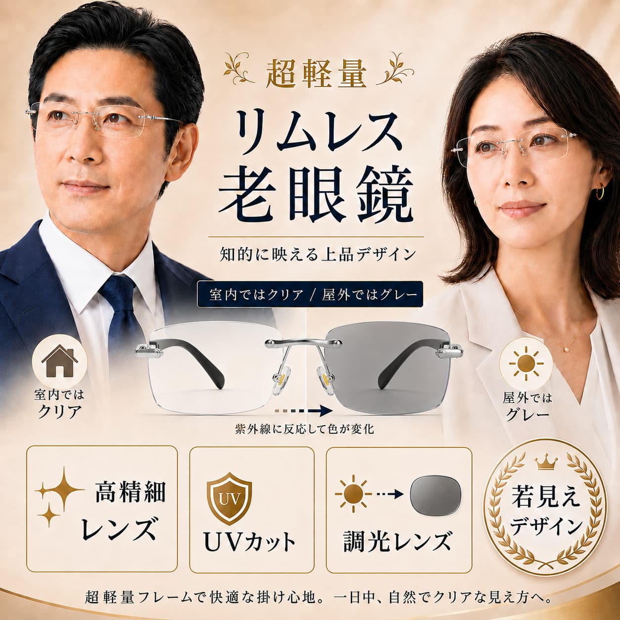 男女兼用おしゃれ老眼鏡｜ブルーライト＆UVカットで目を守る